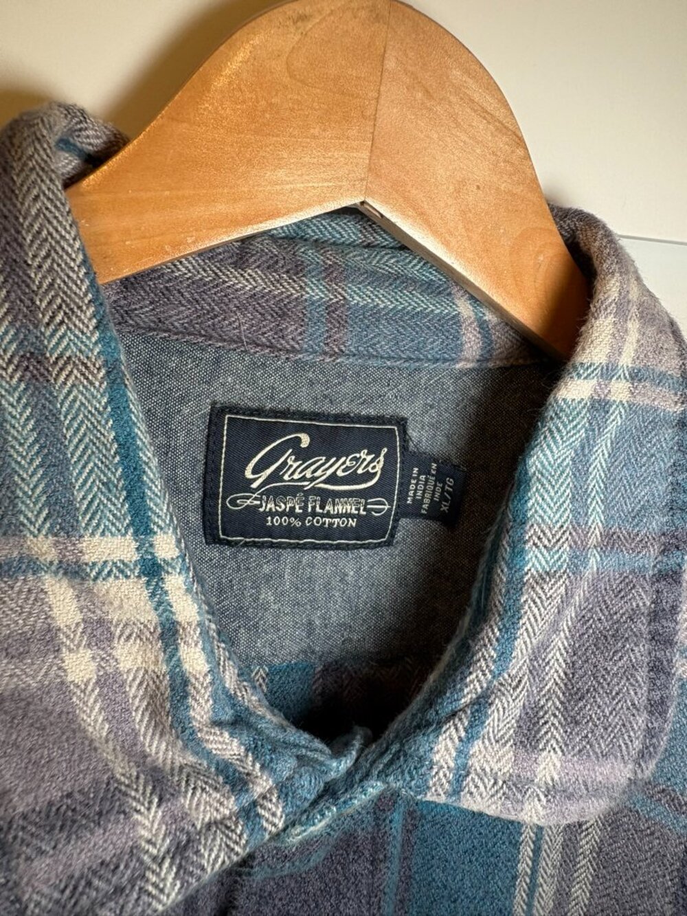 Grayers Jaspe Grunge Kurt Cobain Flannel Shirt Men's XL Blue Gray Plaid 90s - Picture 5 of 9